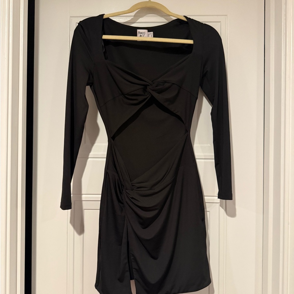 Princess Polly Black Long Sleeve Twist-Front Dress